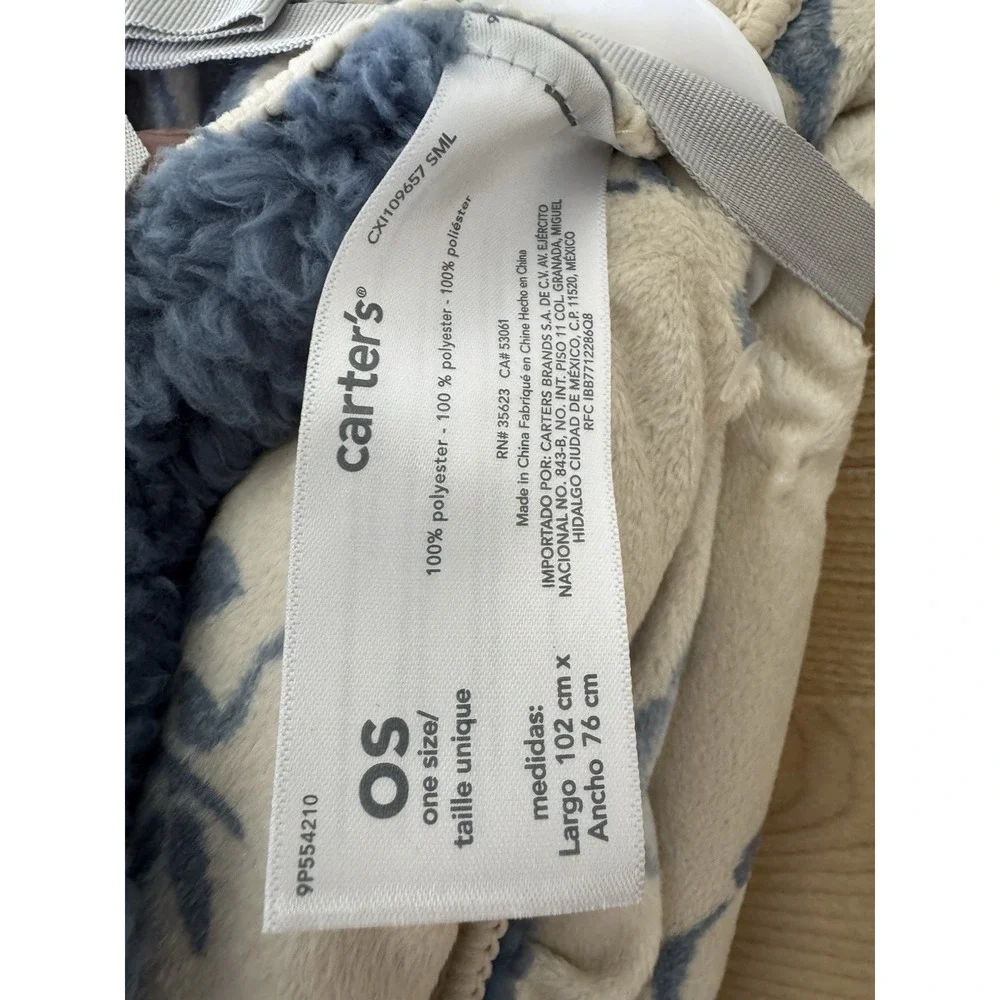 Carter's Panda Bear Baby Blanket Blue Sherpa Plush NWT 40x30 Nursery Gift